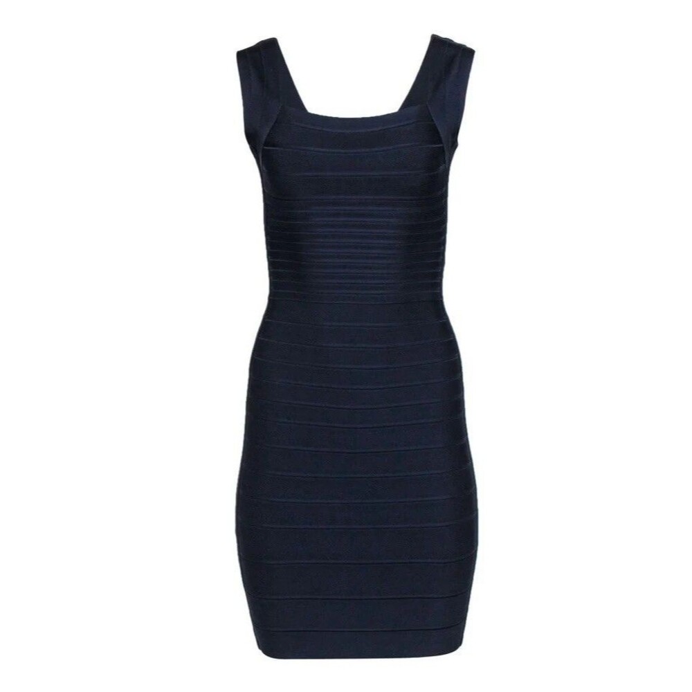 Herve Leger - Navy Bandage V-Back Midi Dress Sz Small Designer Retail $499